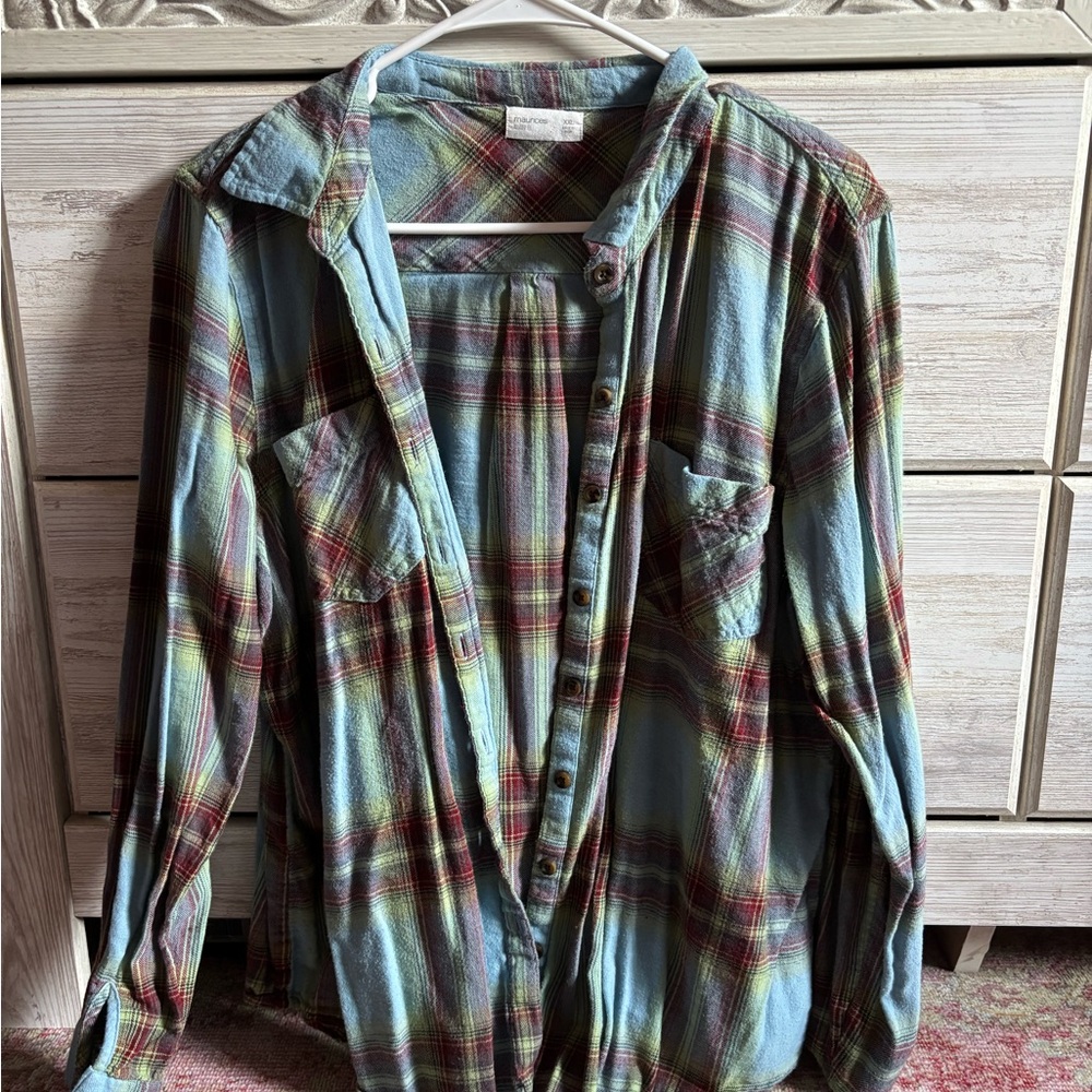 Maurices Blue and Red Casual Button Down Shirt